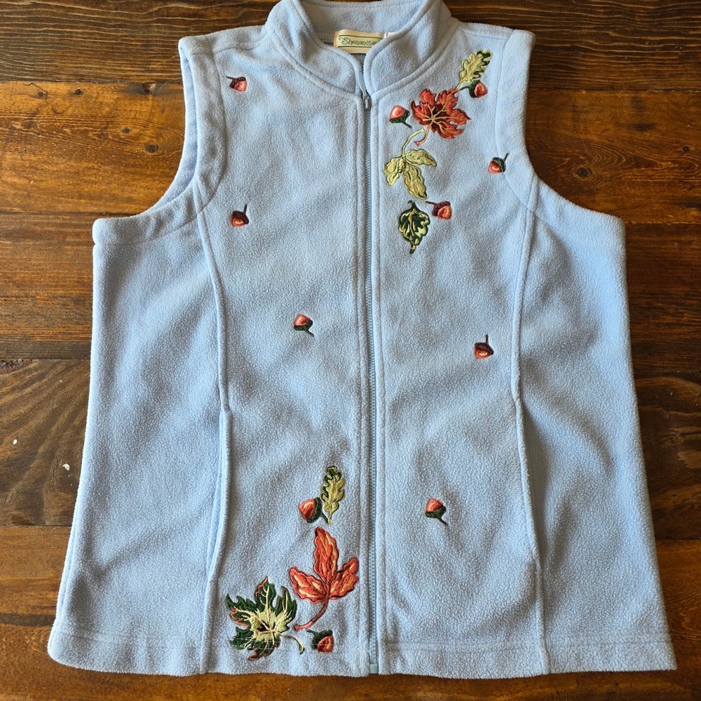 Shenanigans Fleece Vest Small Embroidered Autumn Fall Sleeveless cabincore‎